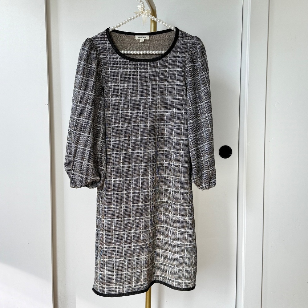 Max Studio Plaid Puff Sleeve Dress – Size XS